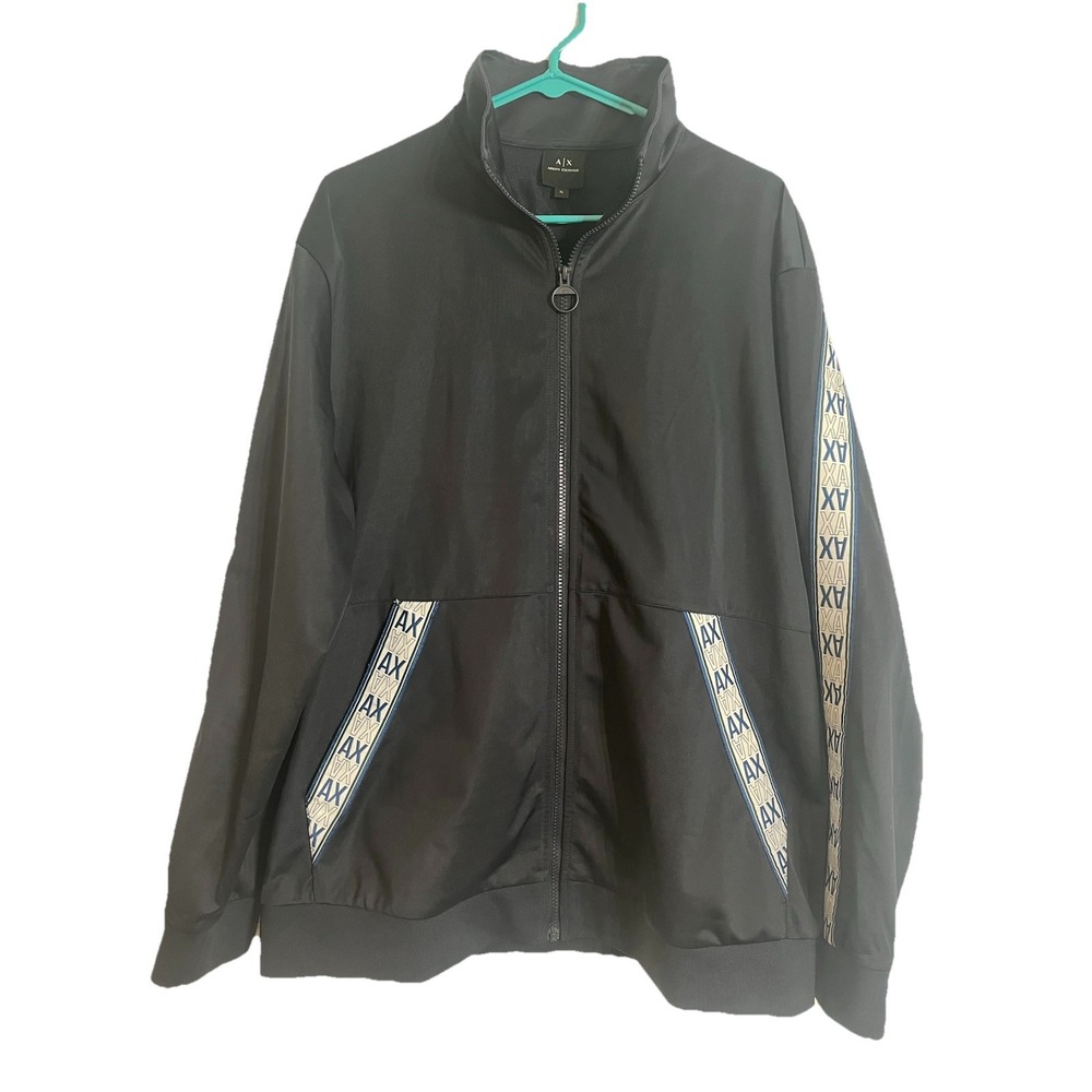 Armani Exchange Jacket Mens XL Black Full Zip Logo Tape Windbreaker 6GZMBE Z8M8Z